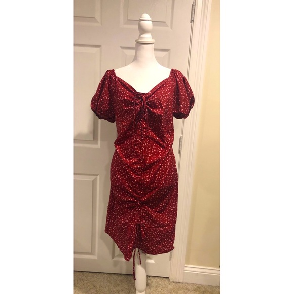 Peasant Drawstring Puff Sleeve Ruched Plus Mini Dress - Picture 5 of 6